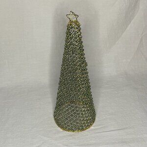 Vintage MCM 13.5" H Metal Gold Tone Beaded Christmas Tree Opens can use Light